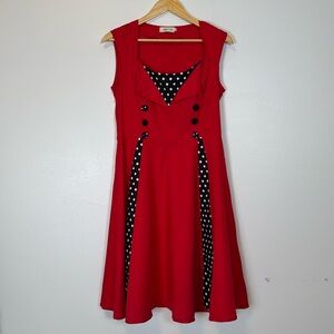KillReal Vintage Inspired Polka Dot Rockabilly Dress Womens Large Retro Pinup